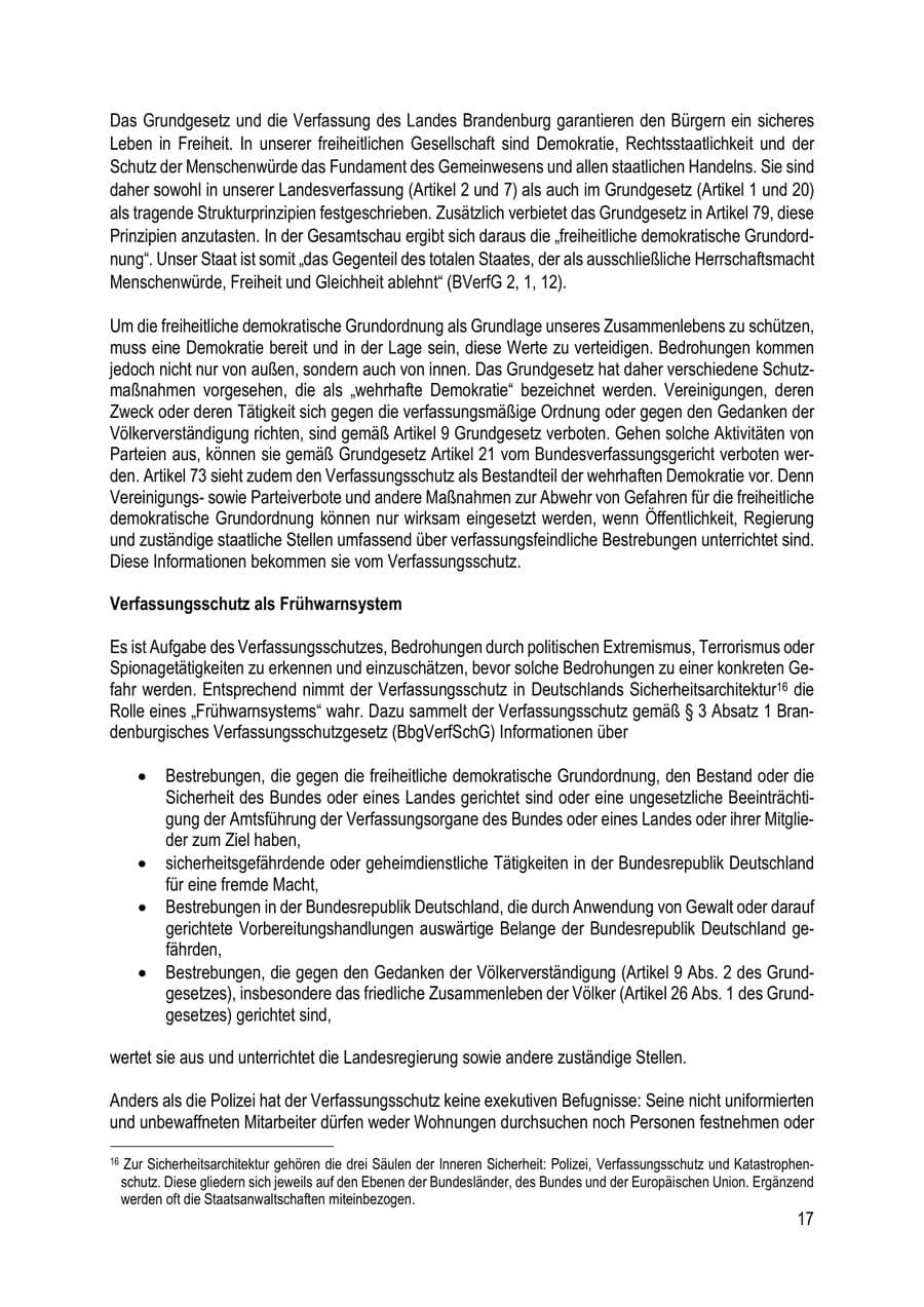 Seite 17 des Verfassungsschutzbericht 2023 Brandenburg