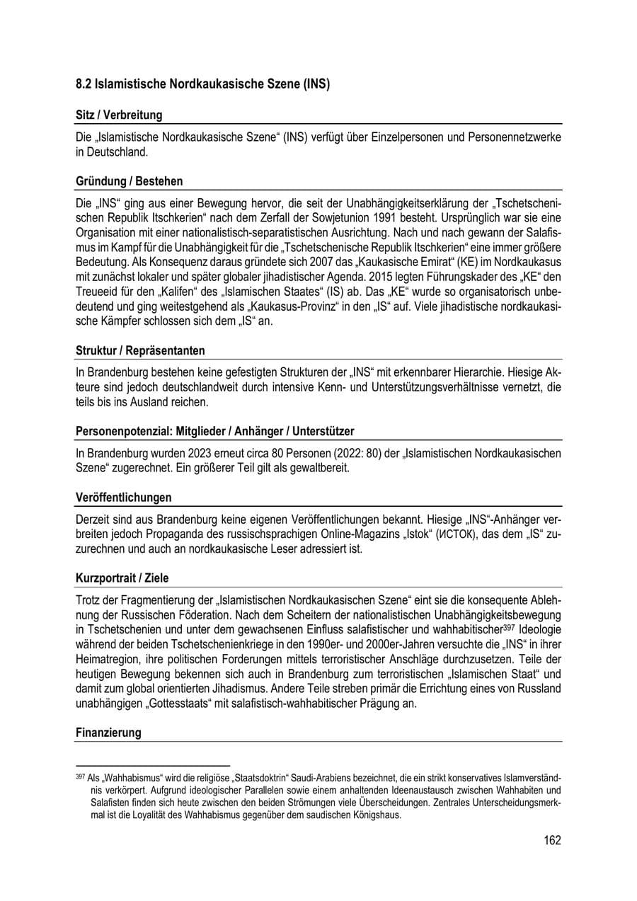 Seite 162 des Verfassungsschutzbericht 2023 Brandenburg