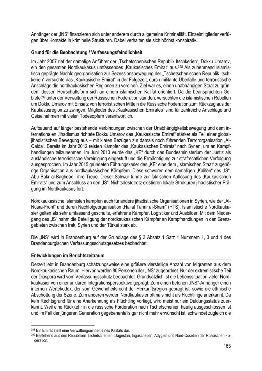 Seite 163 des Verfassungsschutzbericht 2023 Brandenburg