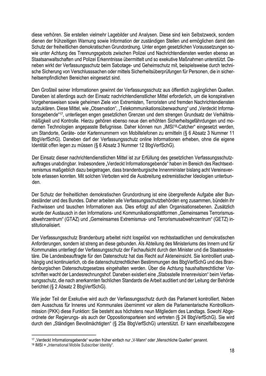 Seite 18 des Verfassungsschutzbericht 2023 Brandenburg