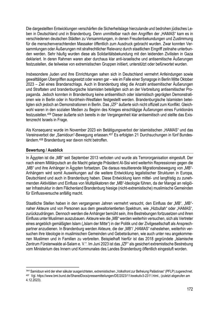 Seite 172 des Verfassungsschutzbericht 2023 Brandenburg