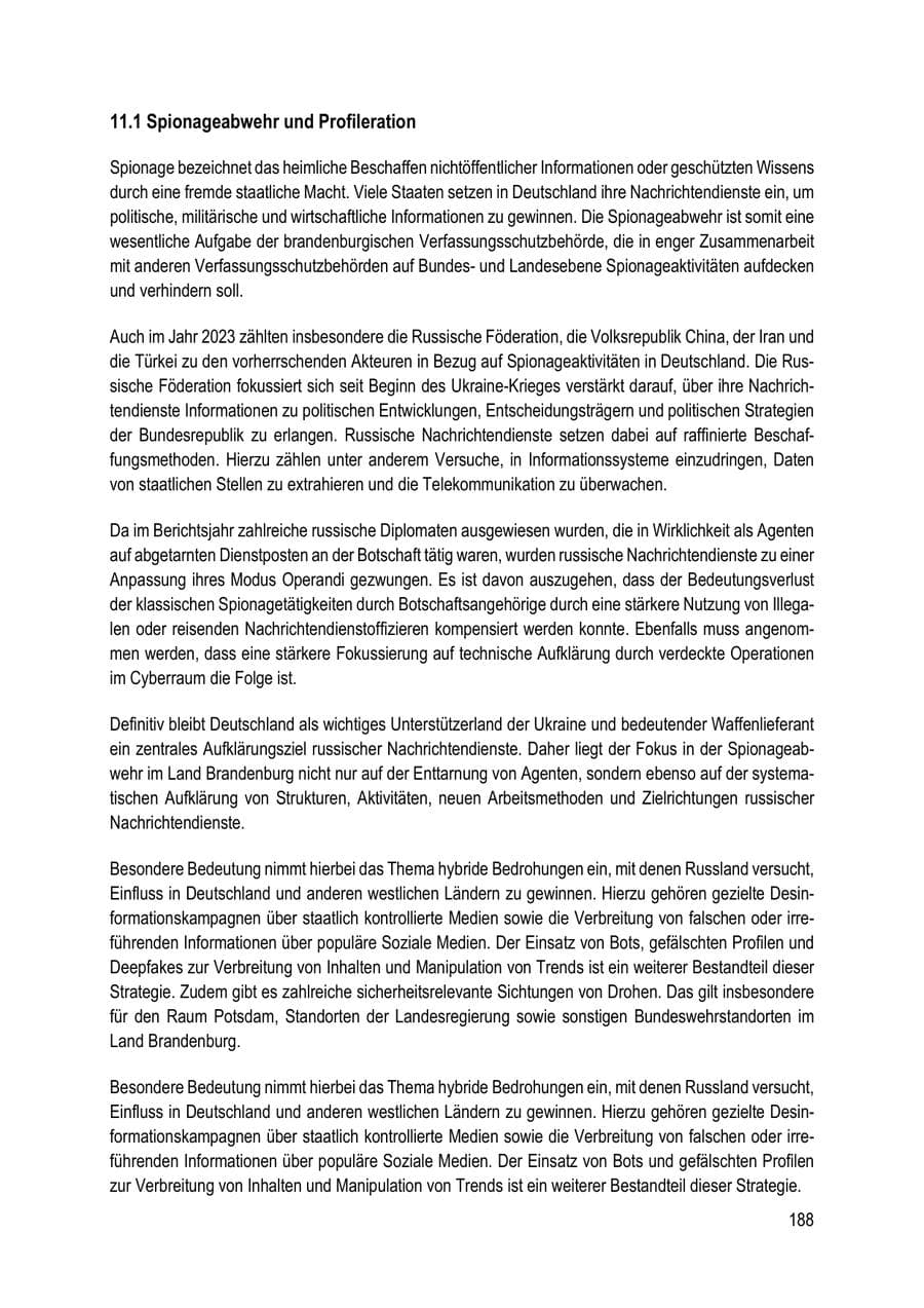 Seite 188 des Verfassungsschutzbericht 2023 Brandenburg