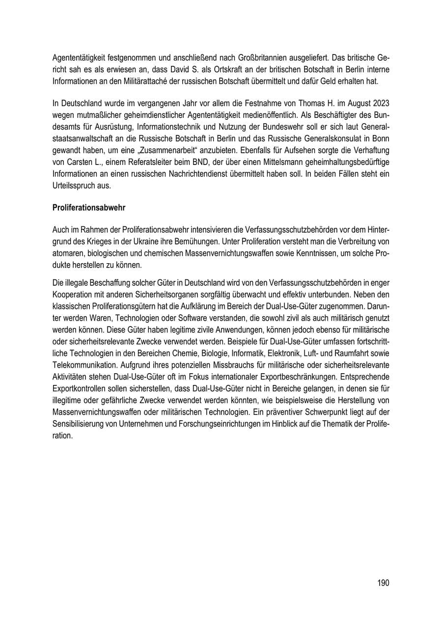 Seite 190 des Verfassungsschutzbericht 2023 Brandenburg
