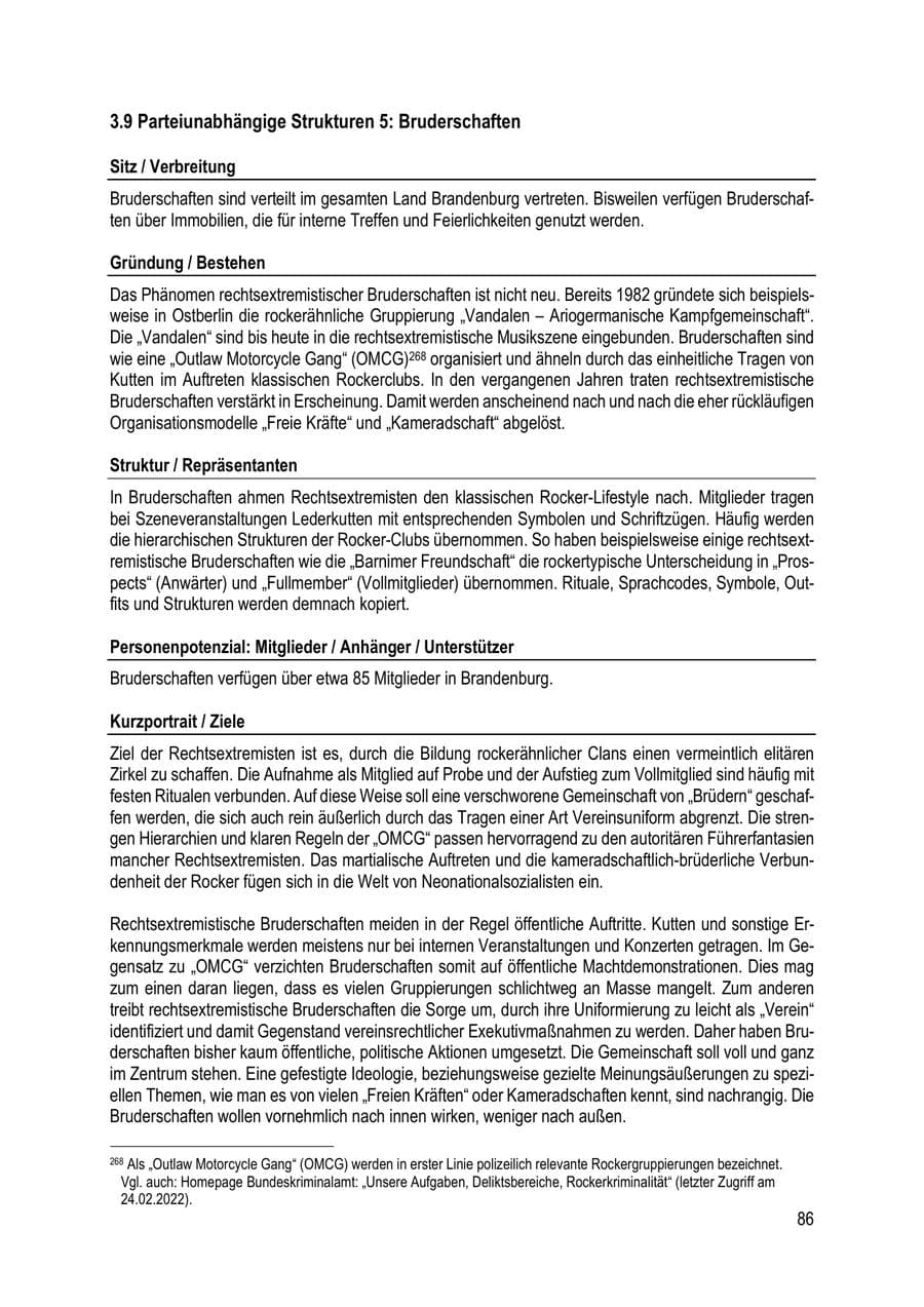 Seite 86 des Verfassungsschutzbericht 2023 Brandenburg