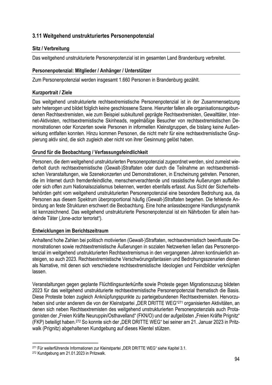 Seite 94 des Verfassungsschutzbericht 2023 Brandenburg