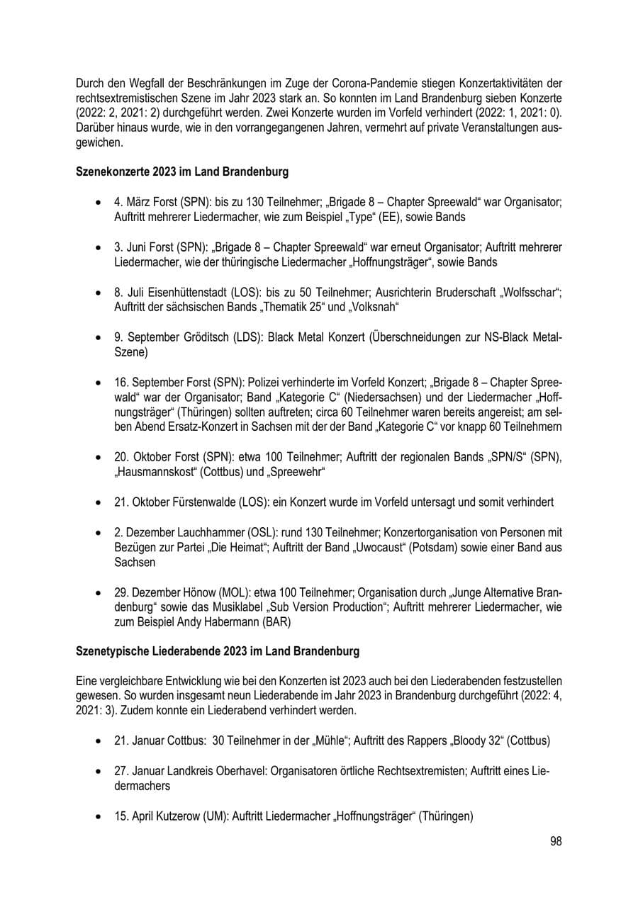 Seite 98 des Verfassungsschutzbericht 2023 Brandenburg
