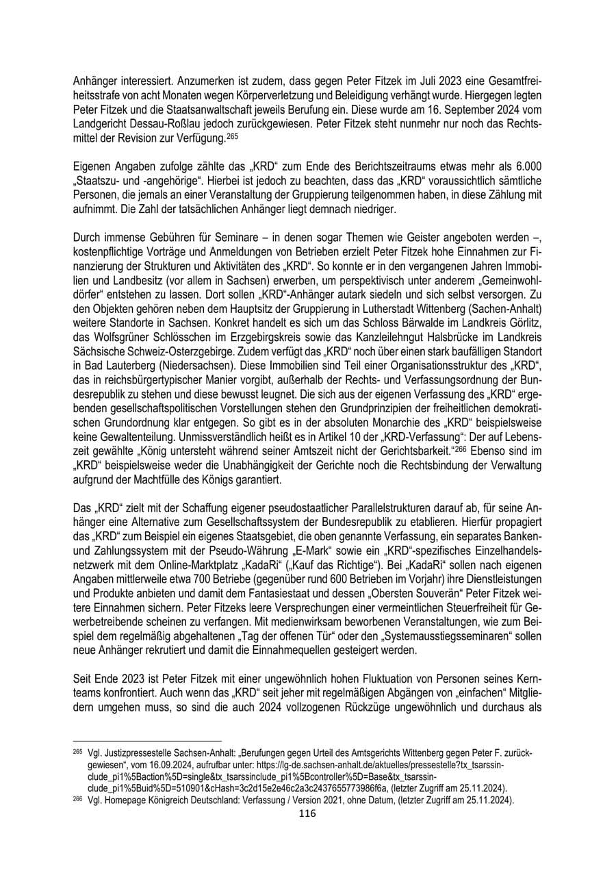 Seite 116 des Verfassungsschutzbericht 2024 Brandenburg