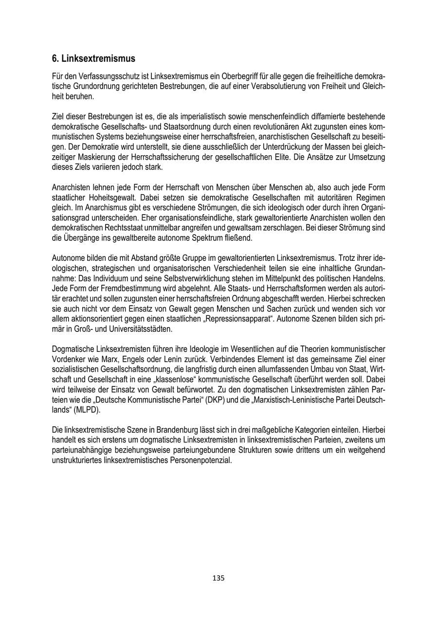 Seite 135 des Verfassungsschutzbericht 2024 Brandenburg