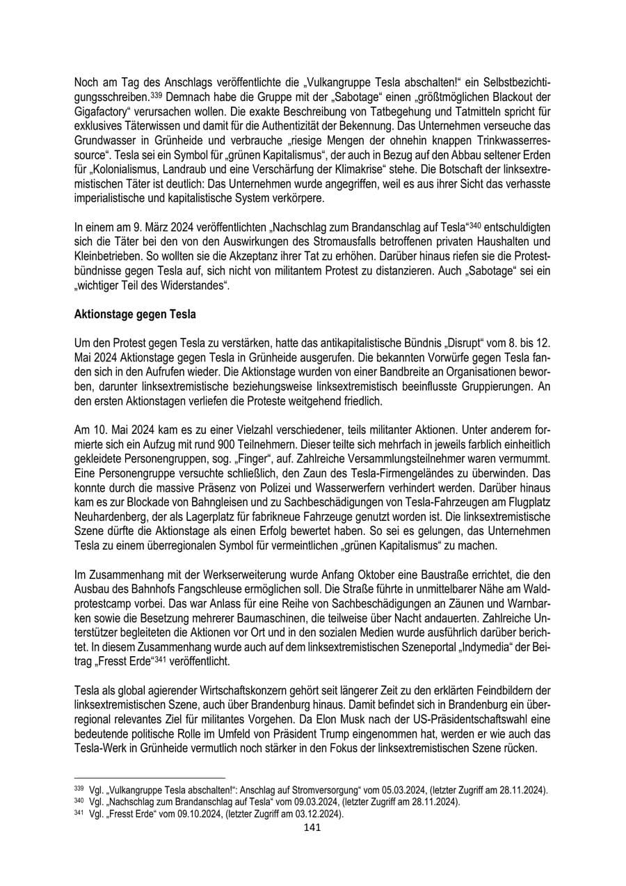 Seite 141 des Verfassungsschutzbericht 2024 Brandenburg