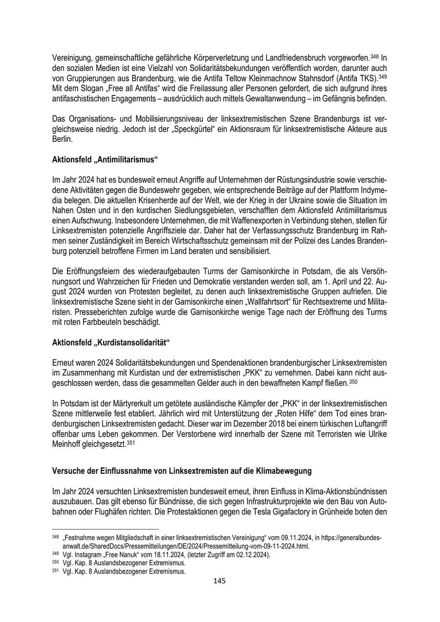 Seite 145 des Verfassungsschutzbericht 2024 Brandenburg