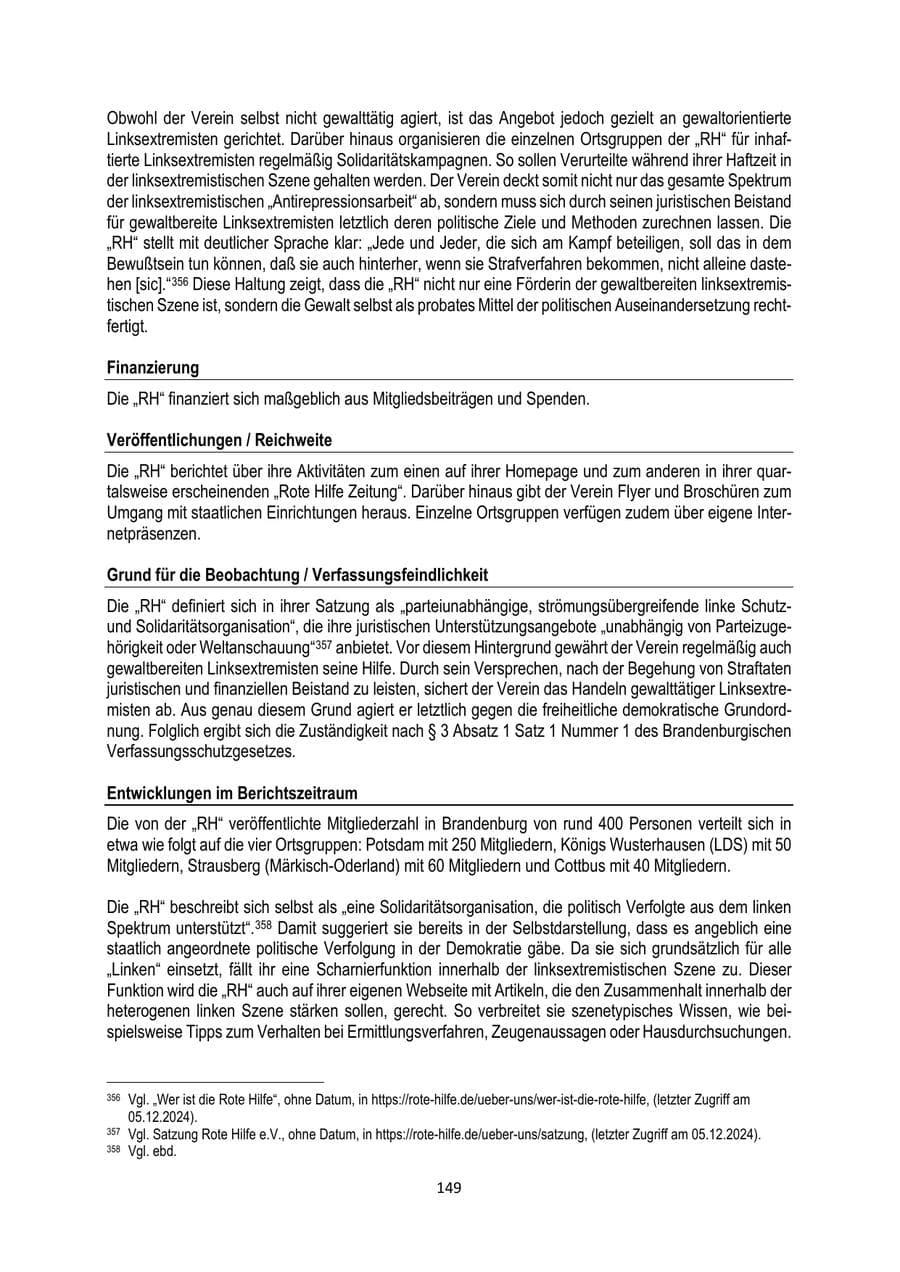 Seite 149 des Verfassungsschutzbericht 2024 Brandenburg