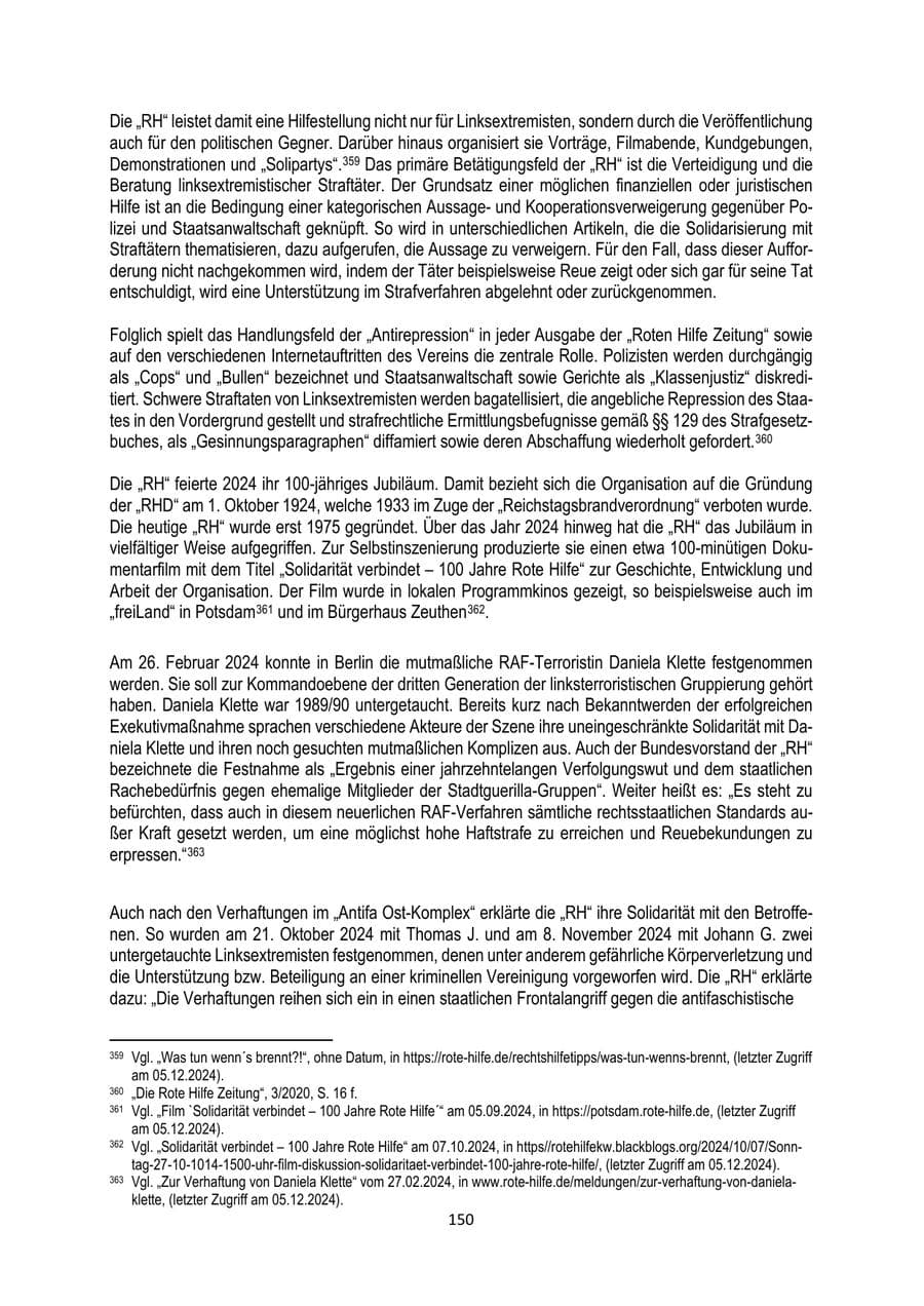 Seite 150 des Verfassungsschutzbericht 2024 Brandenburg