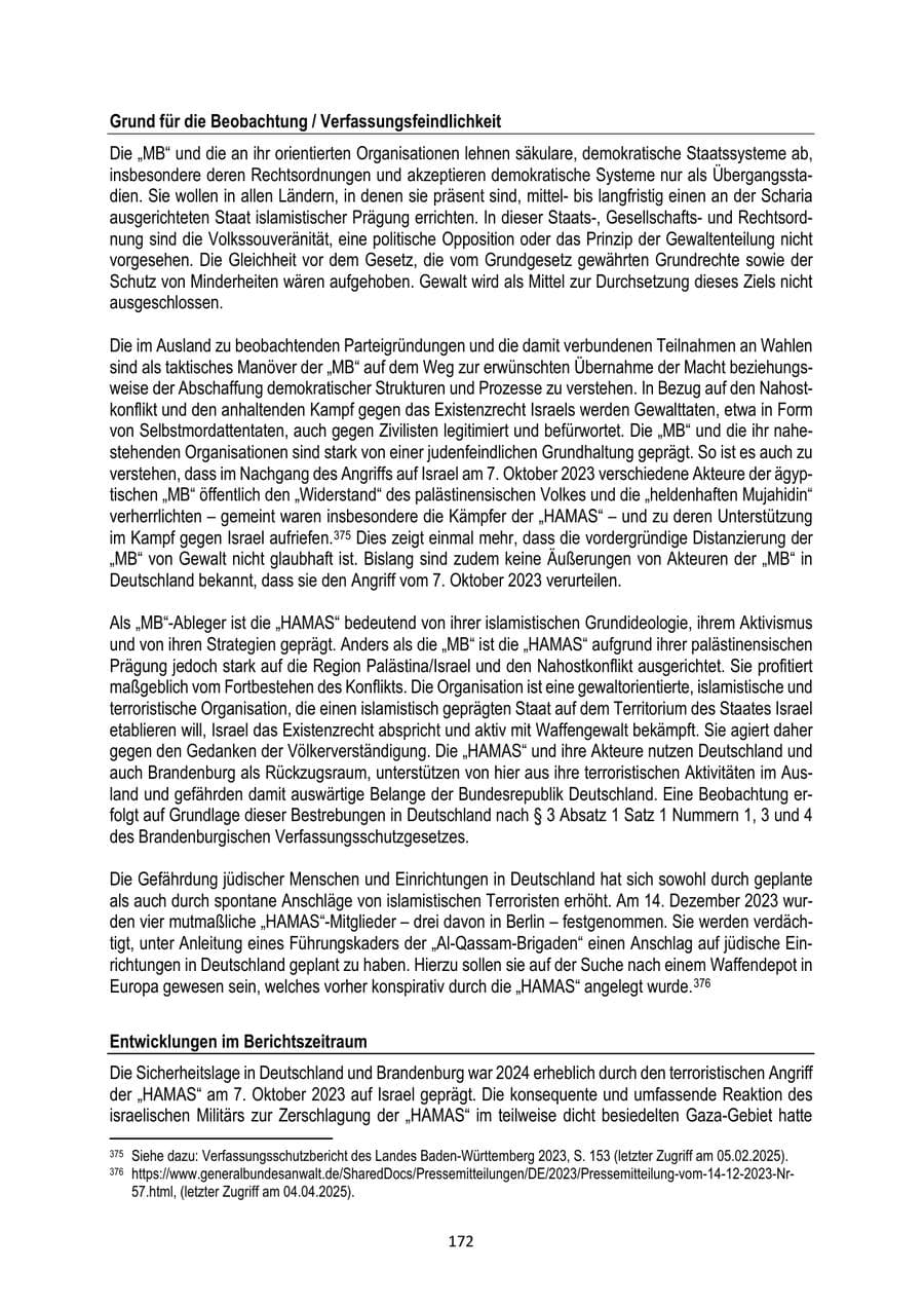 Seite 172 des Verfassungsschutzbericht 2024 Brandenburg