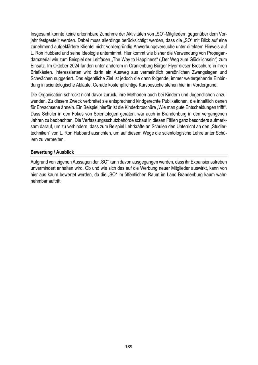 Seite 189 des Verfassungsschutzbericht 2024 Brandenburg