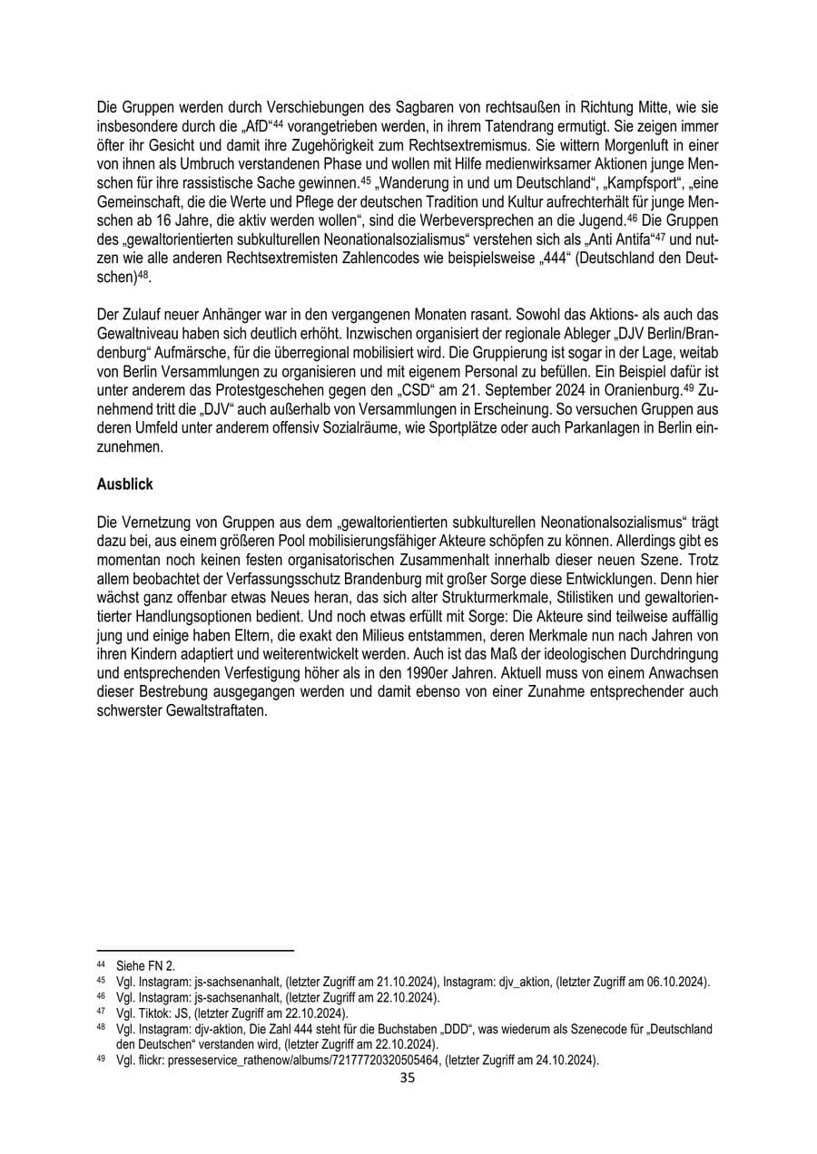 Seite 35 des Verfassungsschutzbericht 2024 Brandenburg