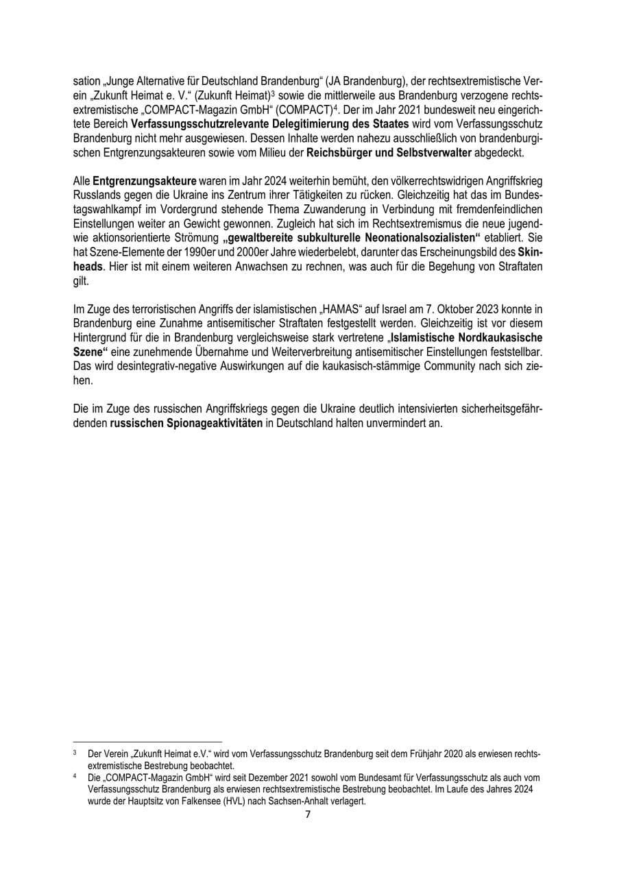 Seite 7 des Verfassungsschutzbericht 2024 Brandenburg