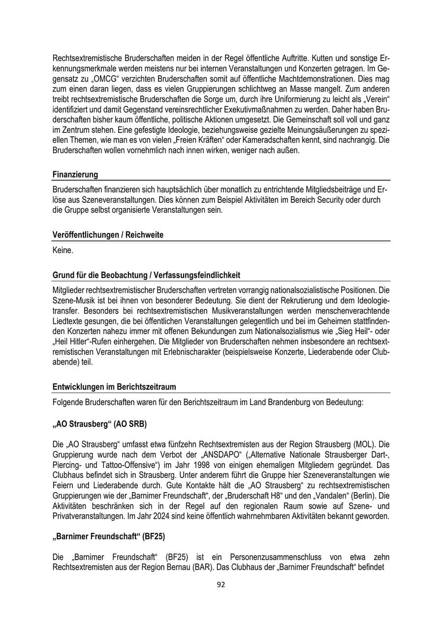 Seite 92 des Verfassungsschutzbericht 2024 Brandenburg