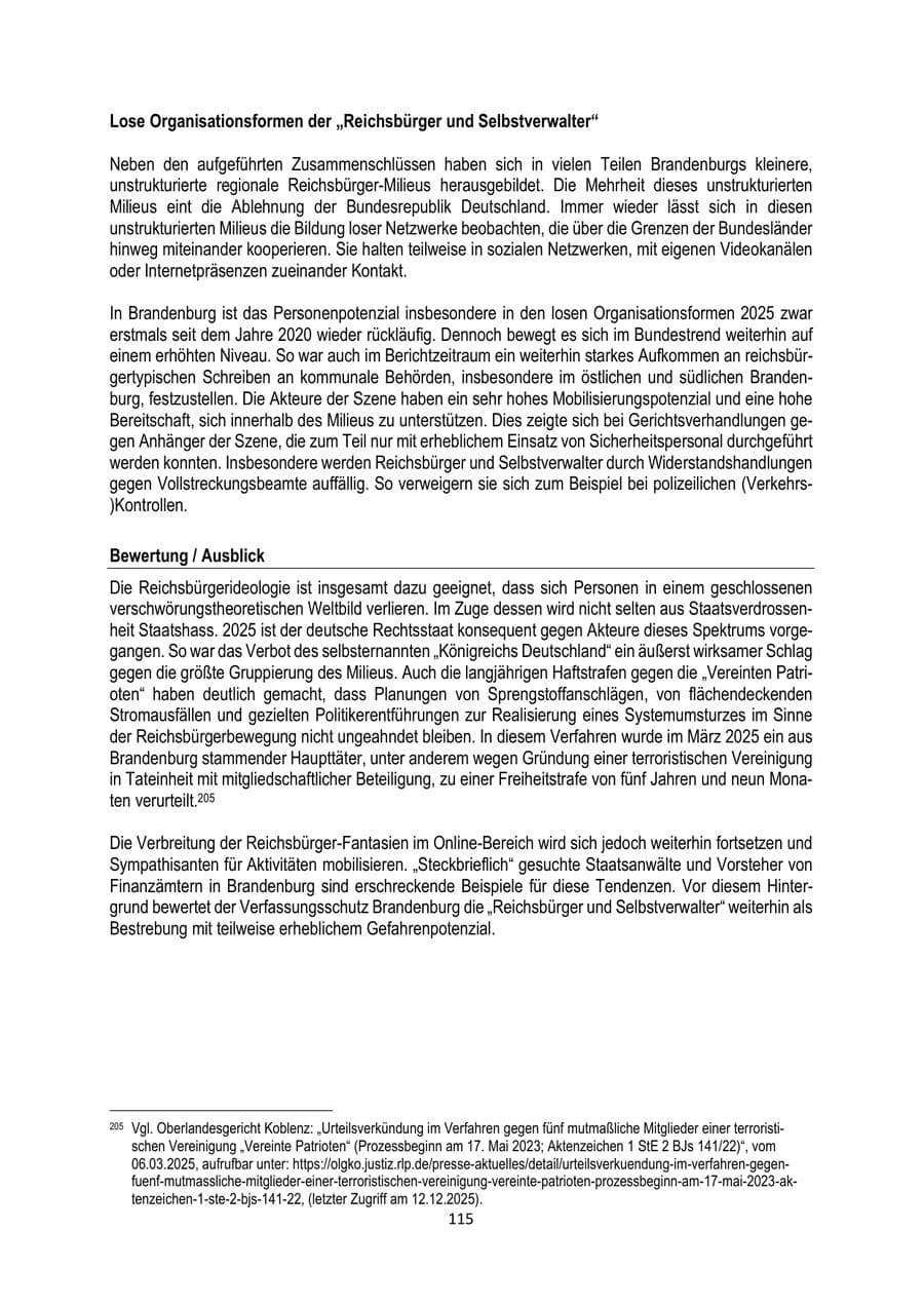 Seite 115 des Verfassungsschutzbericht 2025 Brandenburg