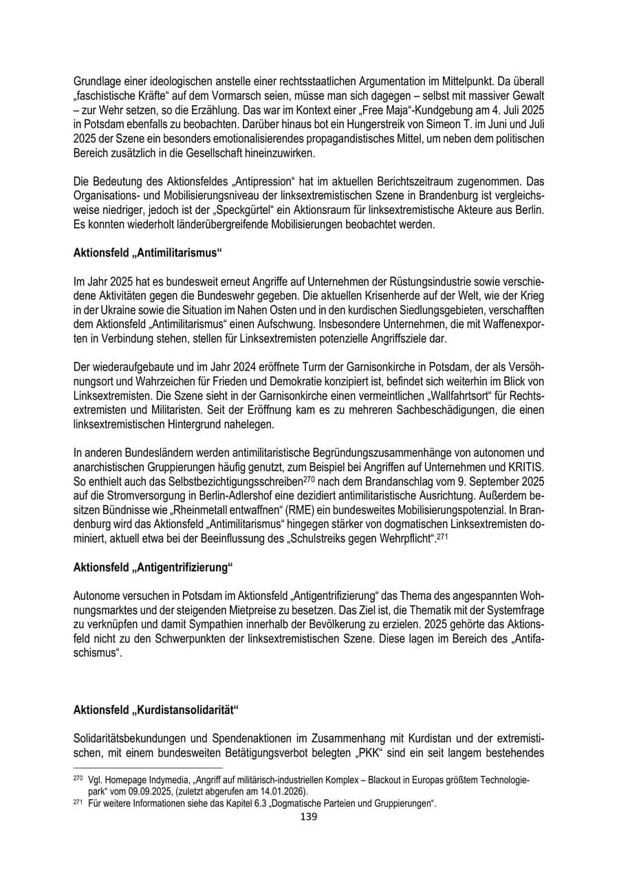 Seite 139 des Verfassungsschutzbericht 2025 Brandenburg