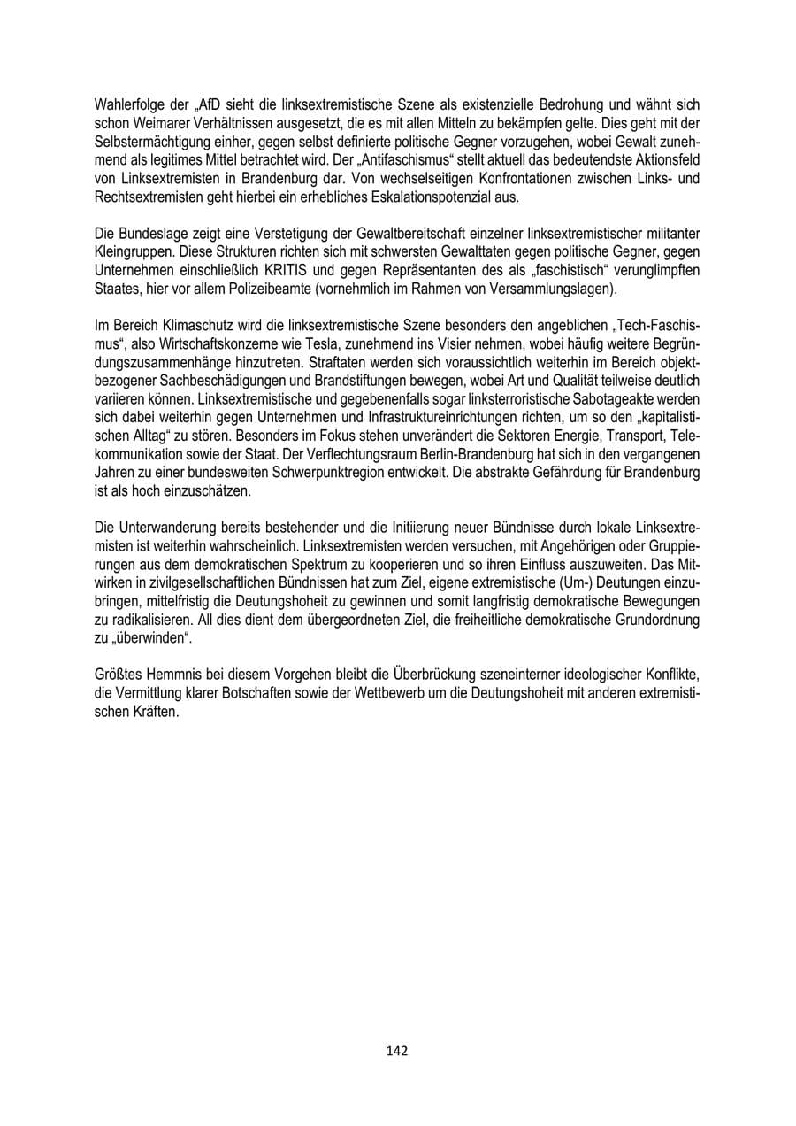 Seite 142 des Verfassungsschutzbericht 2025 Brandenburg