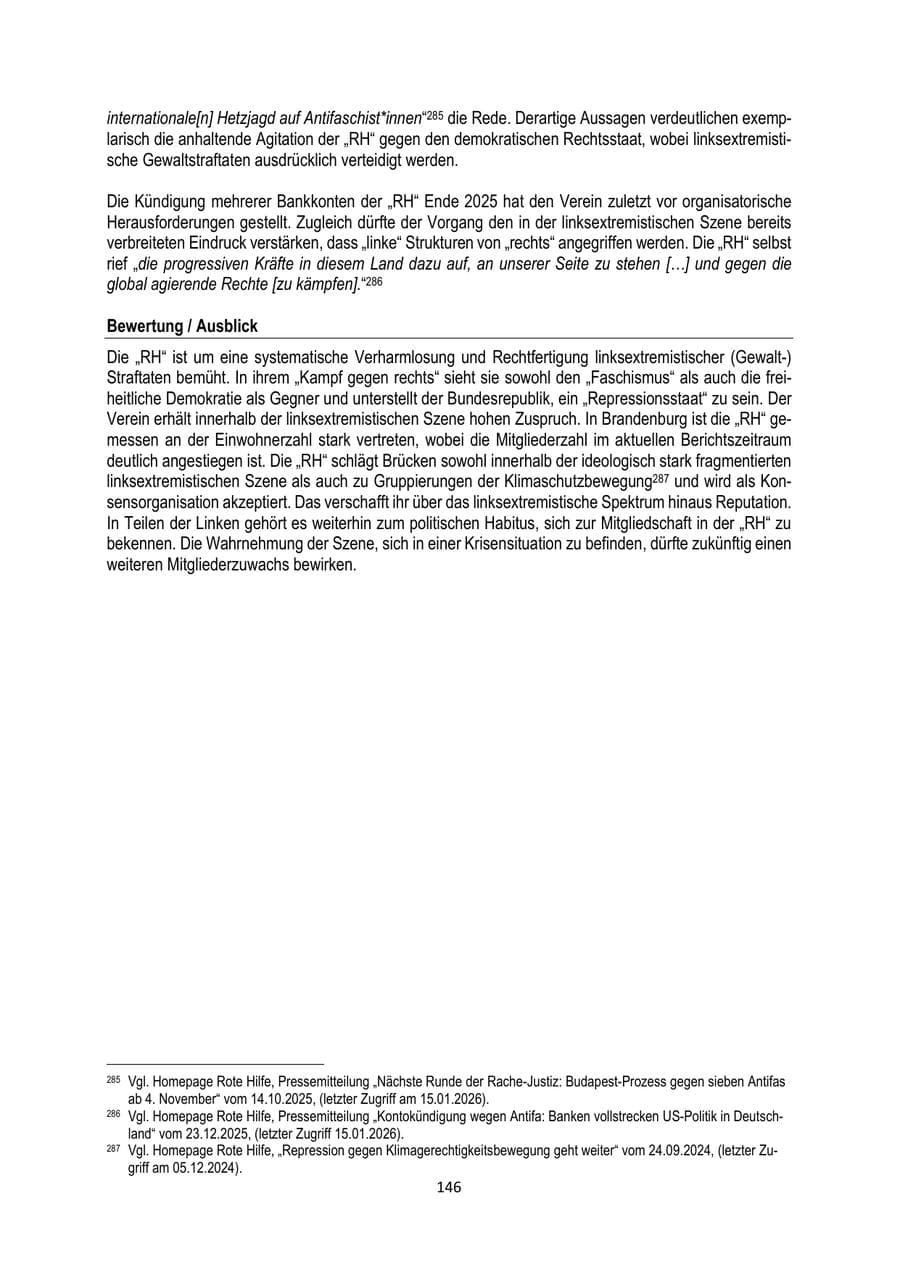 Seite 146 des Verfassungsschutzbericht 2025 Brandenburg