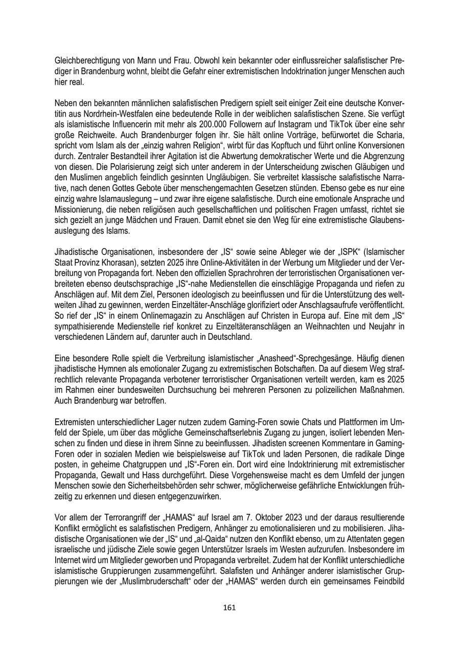 Seite 161 des Verfassungsschutzbericht 2025 Brandenburg
