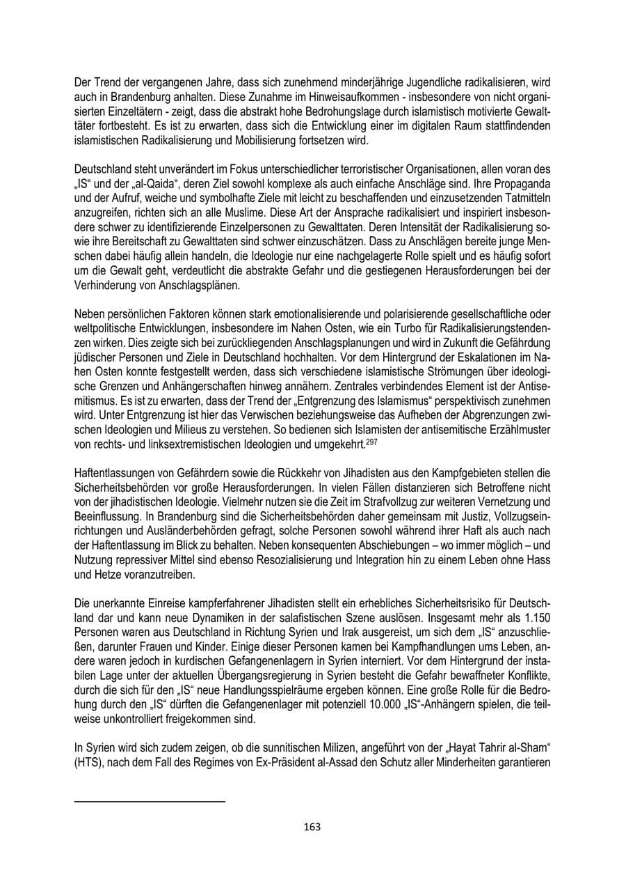 Seite 163 des Verfassungsschutzbericht 2025 Brandenburg