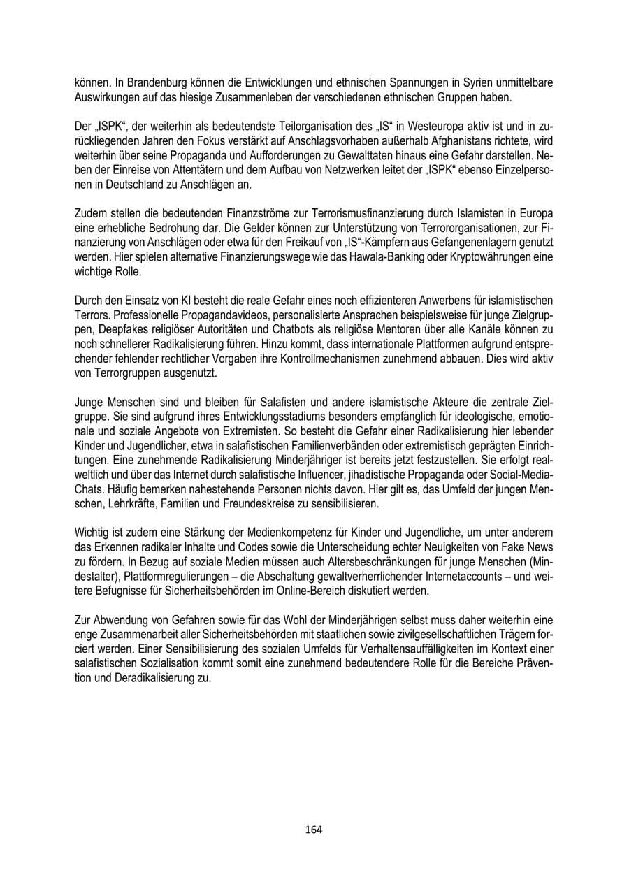 Seite 164 des Verfassungsschutzbericht 2025 Brandenburg