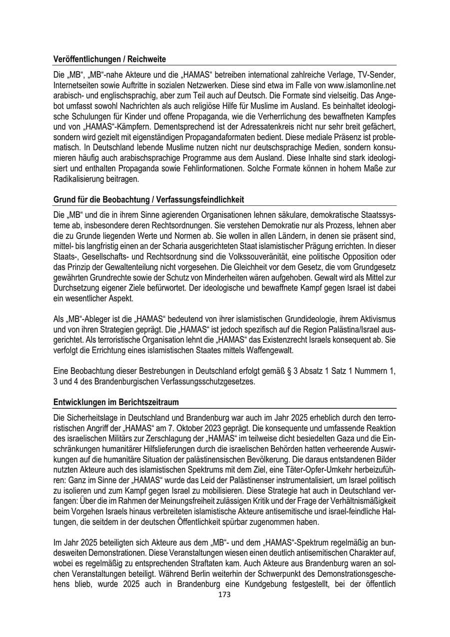 Seite 173 des Verfassungsschutzbericht 2025 Brandenburg