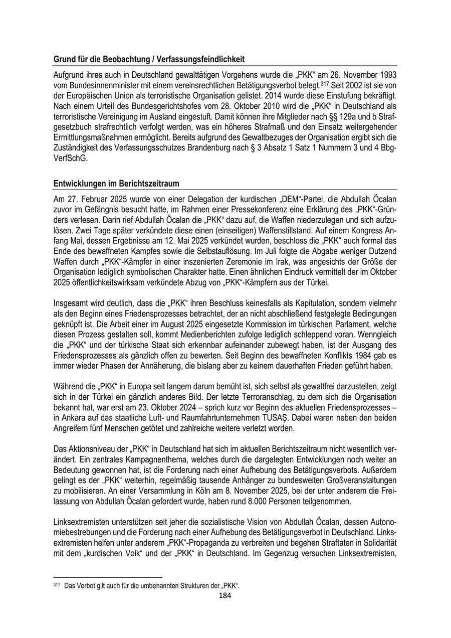 Seite 184 des Verfassungsschutzbericht 2025 Brandenburg
