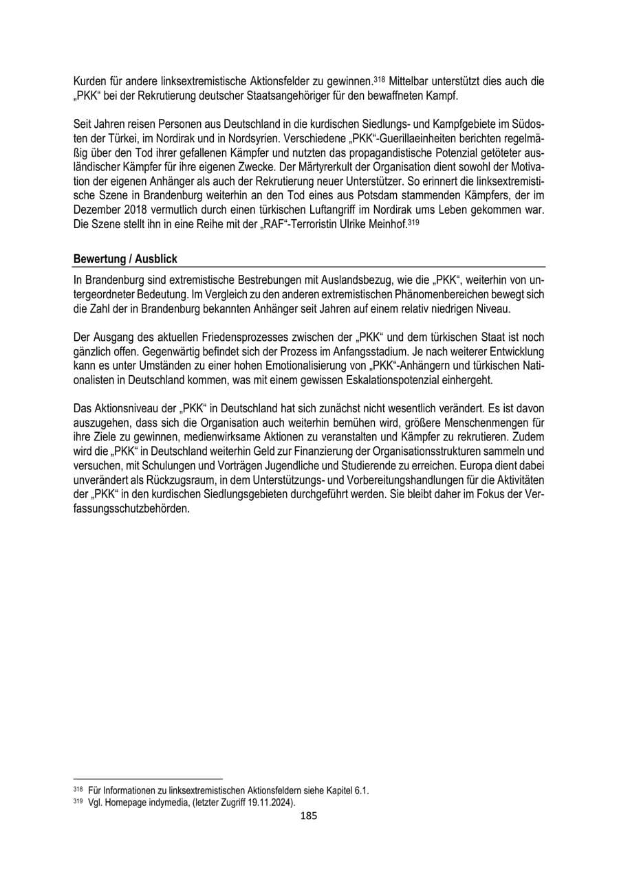 Seite 185 des Verfassungsschutzbericht 2025 Brandenburg