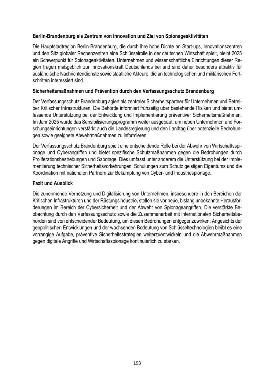 Seite 193 des Verfassungsschutzbericht 2025 Brandenburg