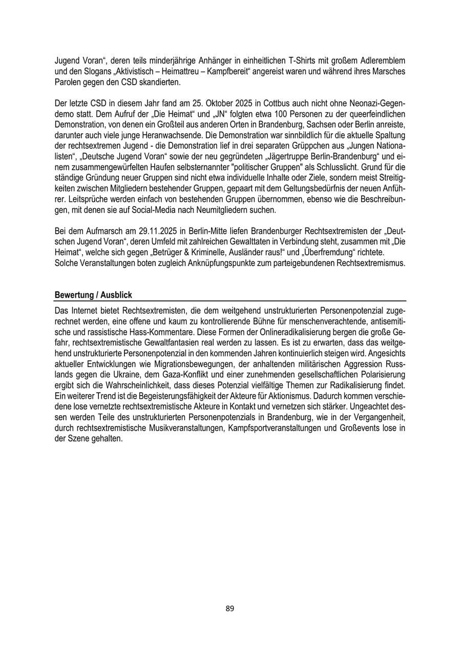 Seite 89 des Verfassungsschutzbericht 2025 Brandenburg