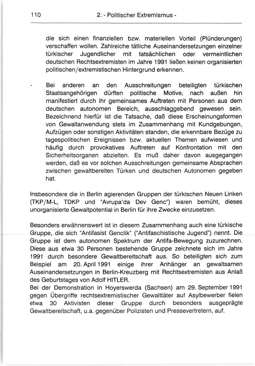 Seite 112 des Verfassungsschutzbericht 1991 Berlin
