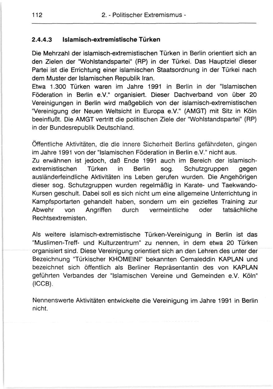 Seite 114 des Verfassungsschutzbericht 1991 Berlin