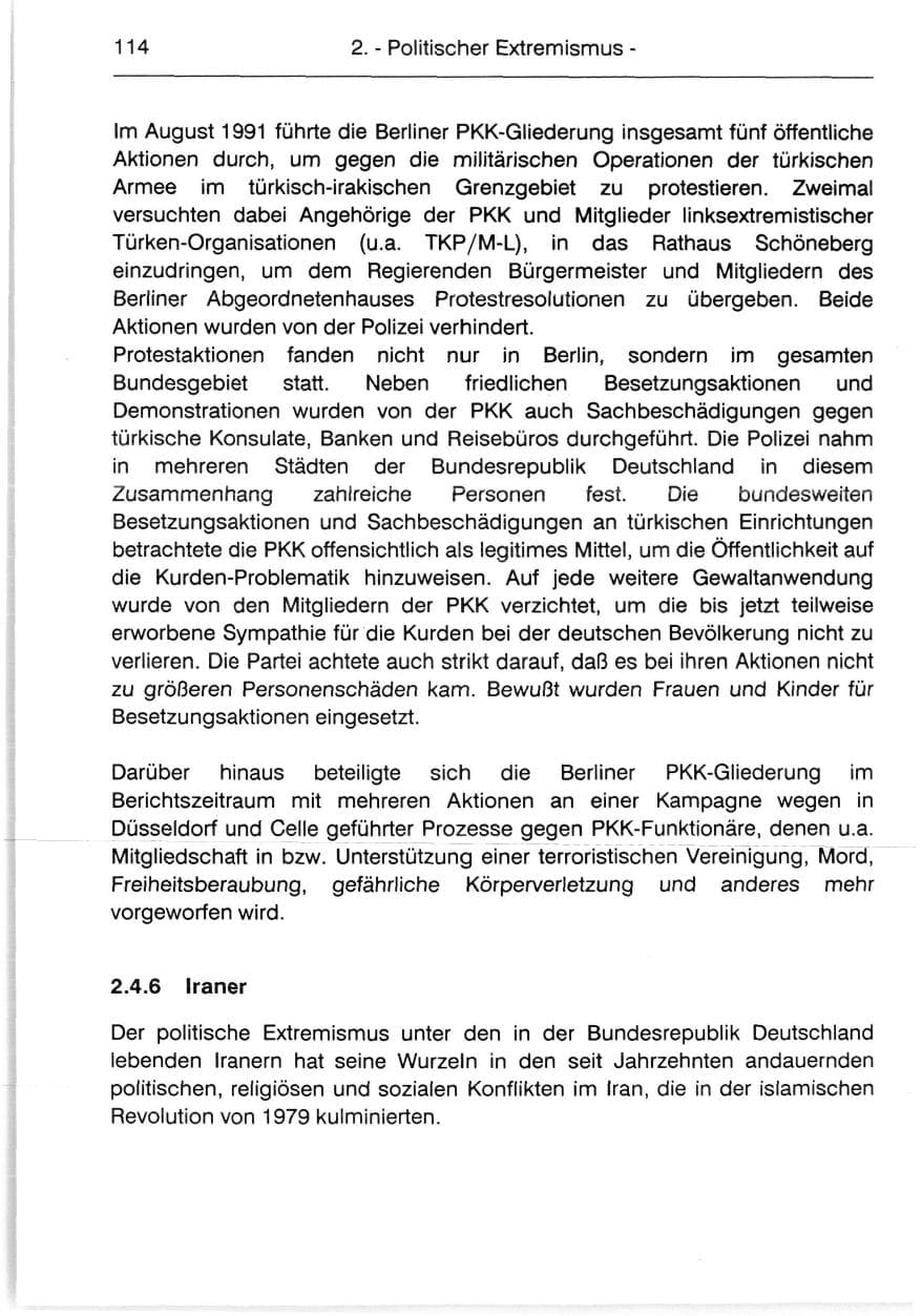 Seite 116 des Verfassungsschutzbericht 1991 Berlin