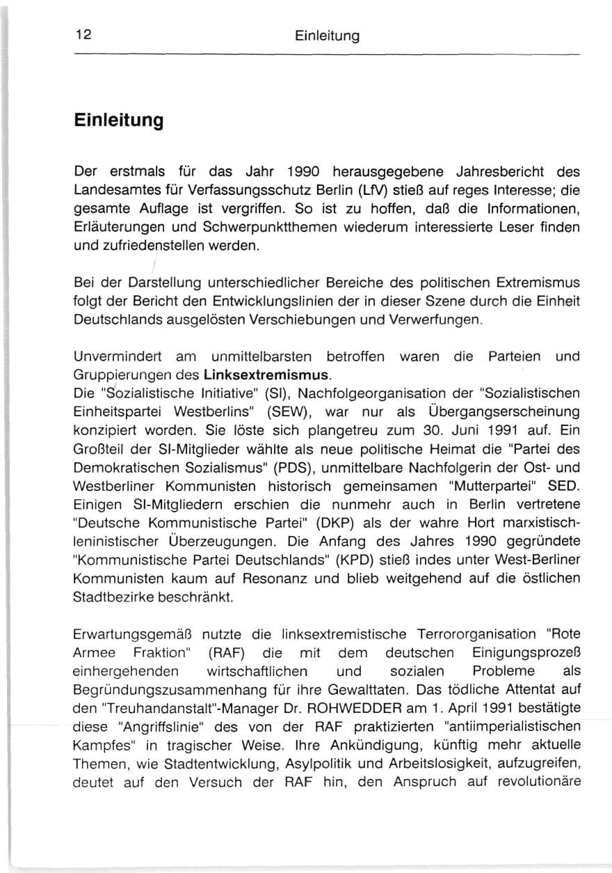 Seite 14 des Verfassungsschutzbericht 1991 Berlin