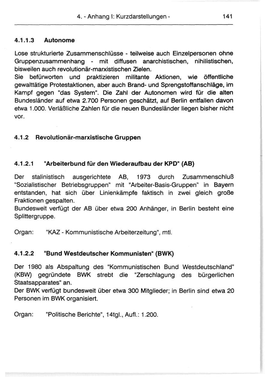 Seite 143 des Verfassungsschutzbericht 1991 Berlin