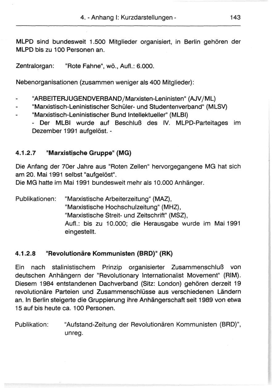 Seite 145 des Verfassungsschutzbericht 1991 Berlin