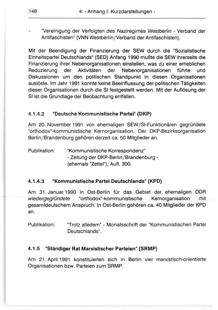 Seite 150 des Verfassungsschutzbericht 1991 Berlin