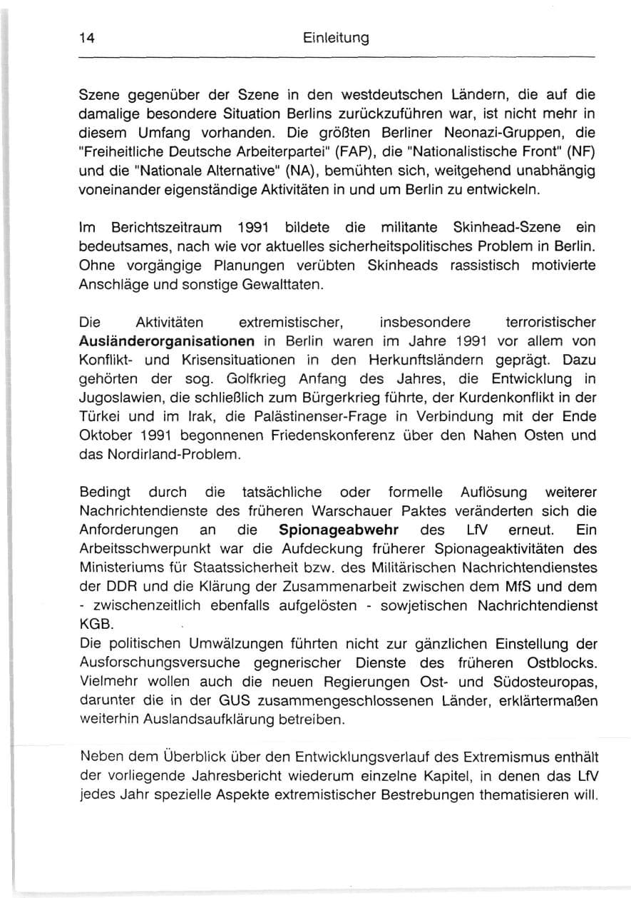 Seite 16 des Verfassungsschutzbericht 1991 Berlin