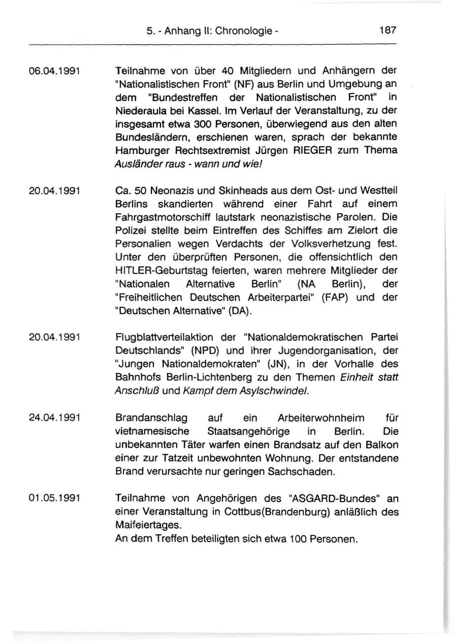 Seite 189 des Verfassungsschutzbericht 1991 Berlin
