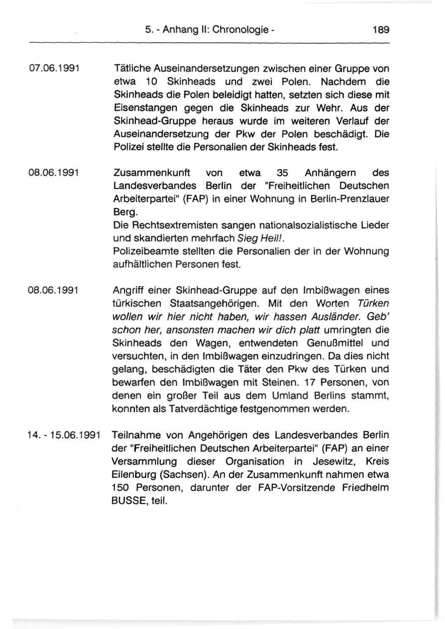 Seite 191 des Verfassungsschutzbericht 1991 Berlin