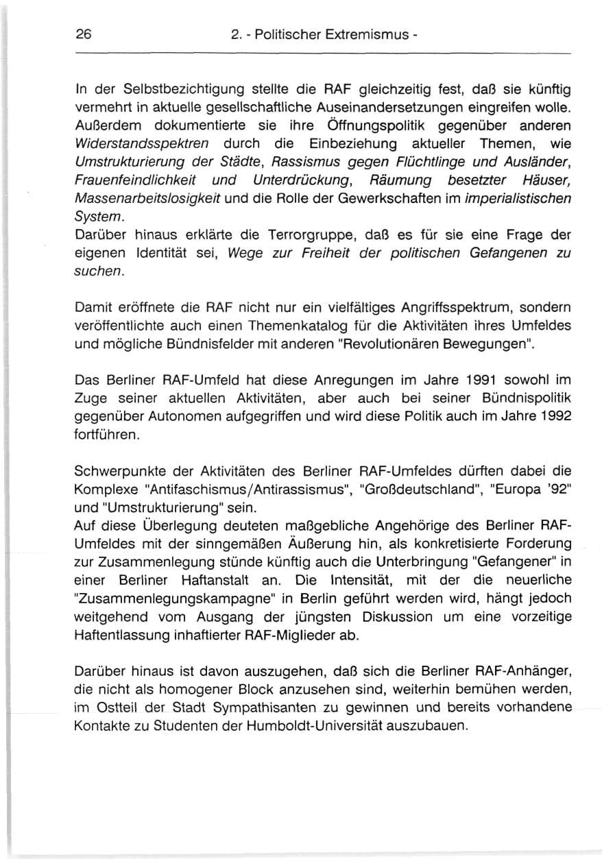 Seite 28 des Verfassungsschutzbericht 1991 Berlin