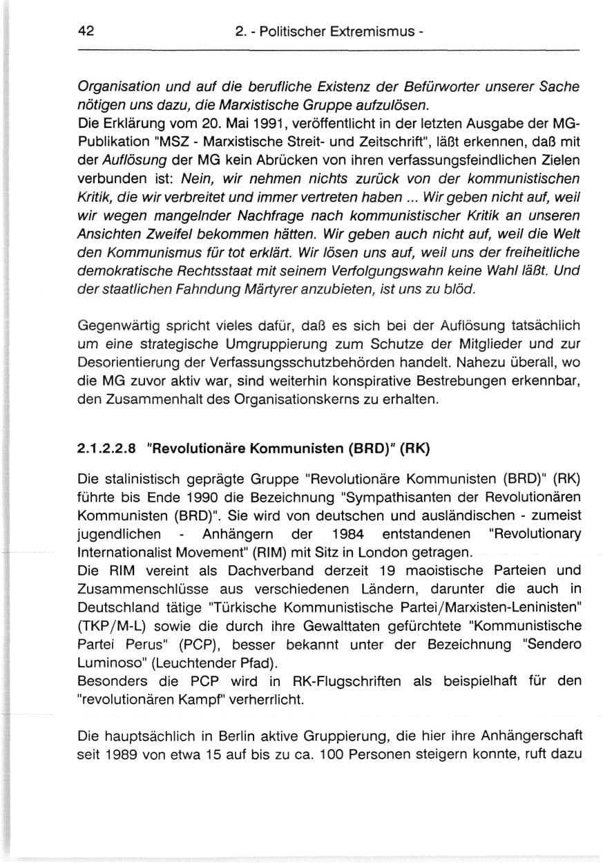 Seite 44 des Verfassungsschutzbericht 1991 Berlin