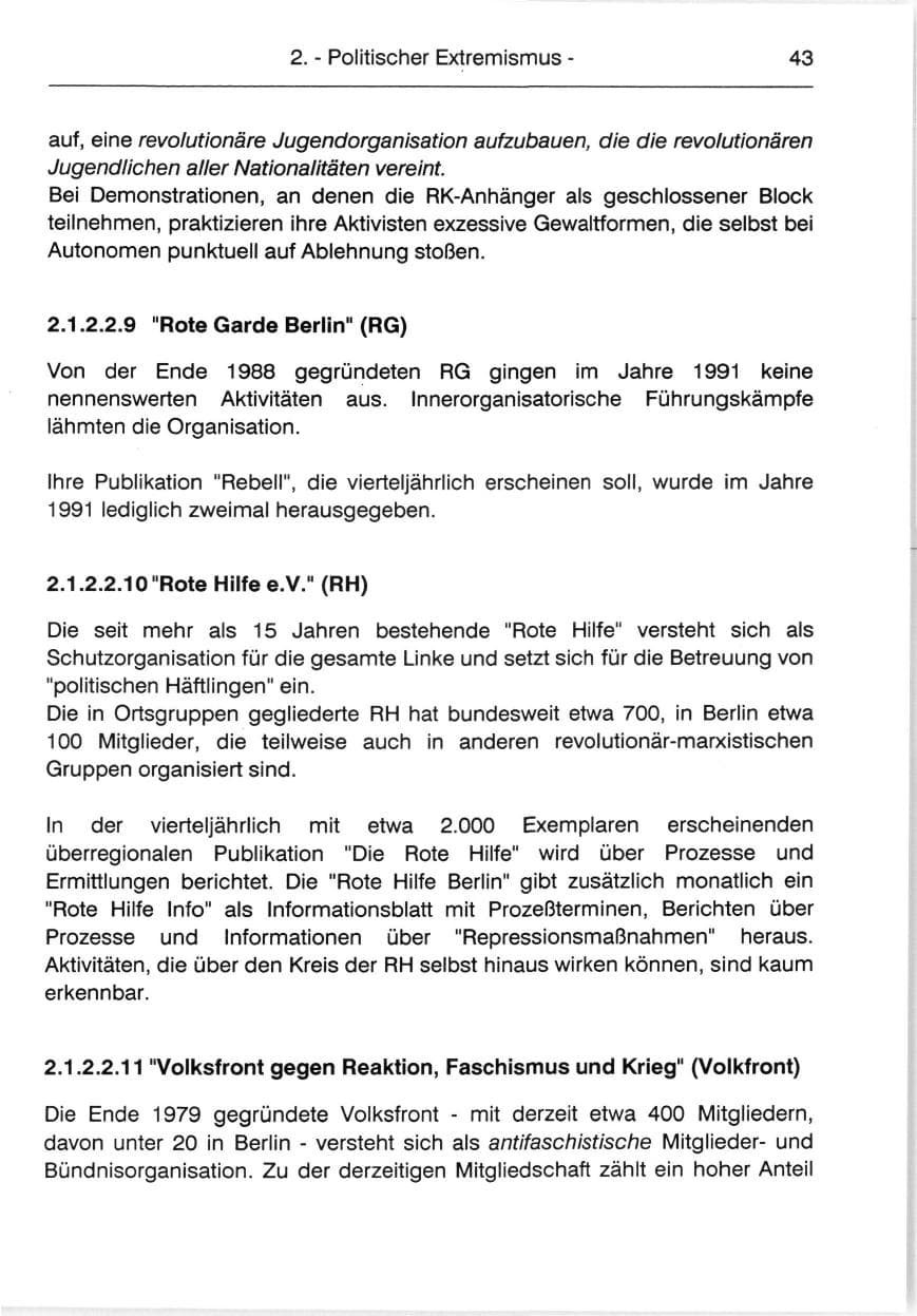 Seite 45 des Verfassungsschutzbericht 1991 Berlin