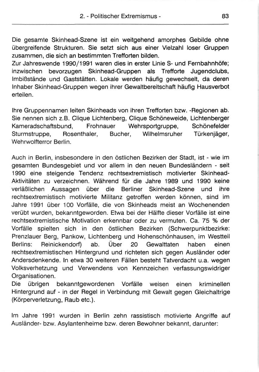Seite 85 des Verfassungsschutzbericht 1991 Berlin