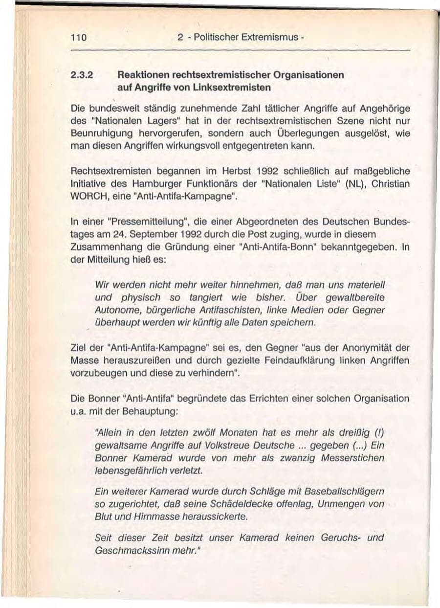 Seite 110 des Verfassungsschutzbericht 1992 Berlin