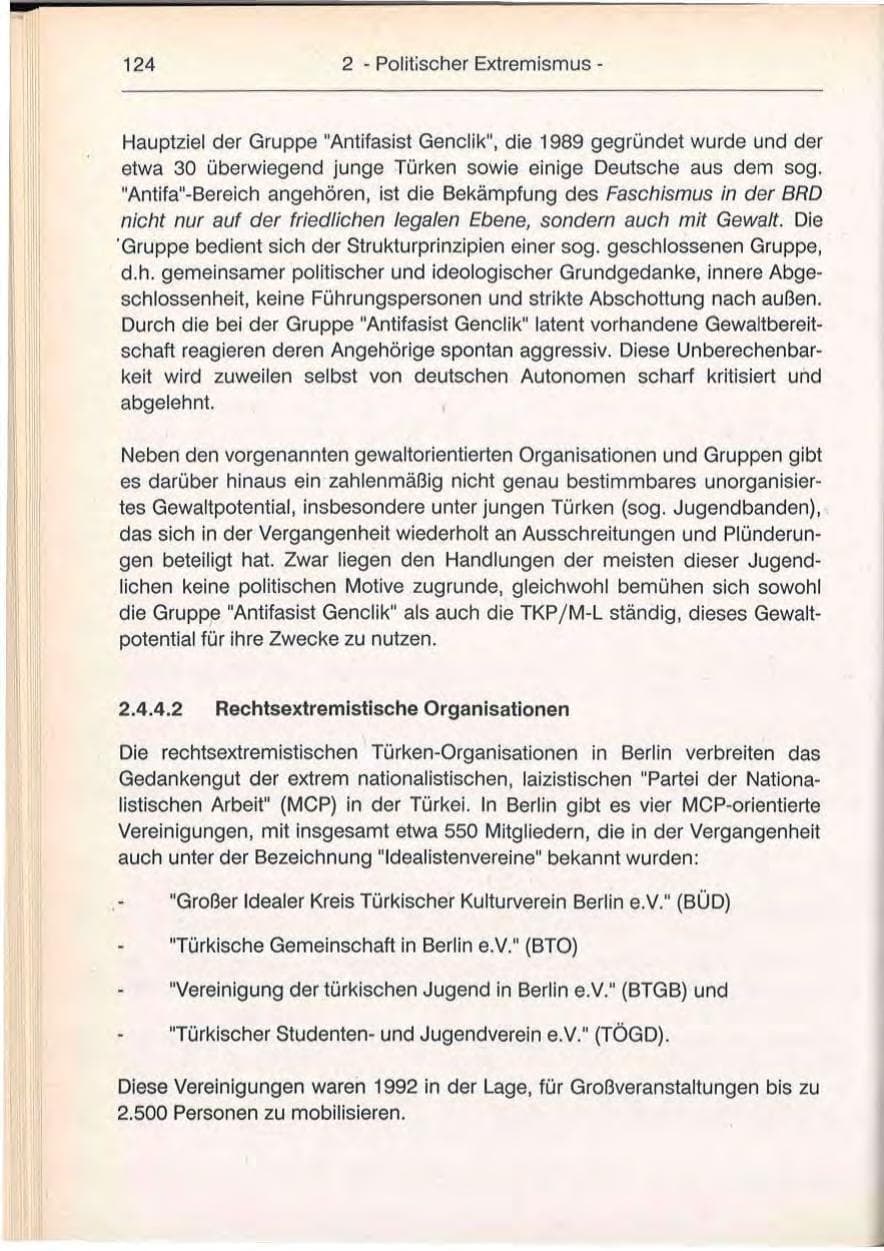 Seite 124 des Verfassungsschutzbericht 1992 Berlin