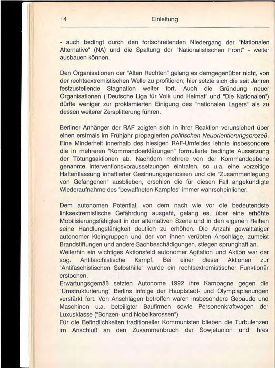 Seite 14 des Verfassungsschutzbericht 1992 Berlin